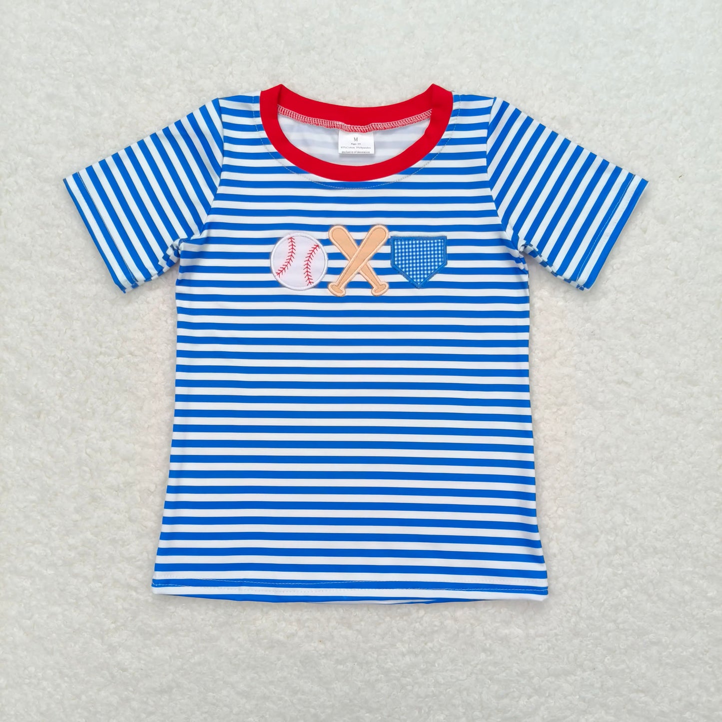 RTS BT0657 Baby Boys Top Baby Boys Blue Stripes Baseball Short Sleeve Tee Shirts Tops