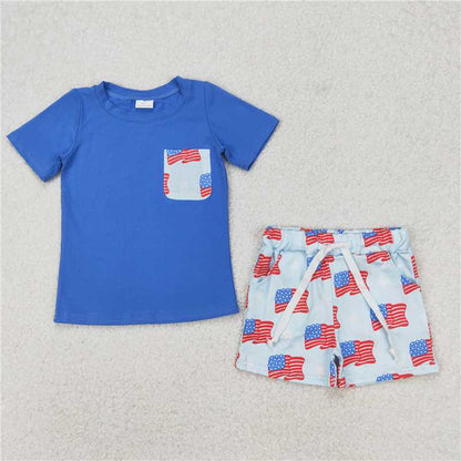 Sibling Baby Kids 4th of July Flags Pocket Shirts Shorts Outfits Knee Length Dresses 4.30