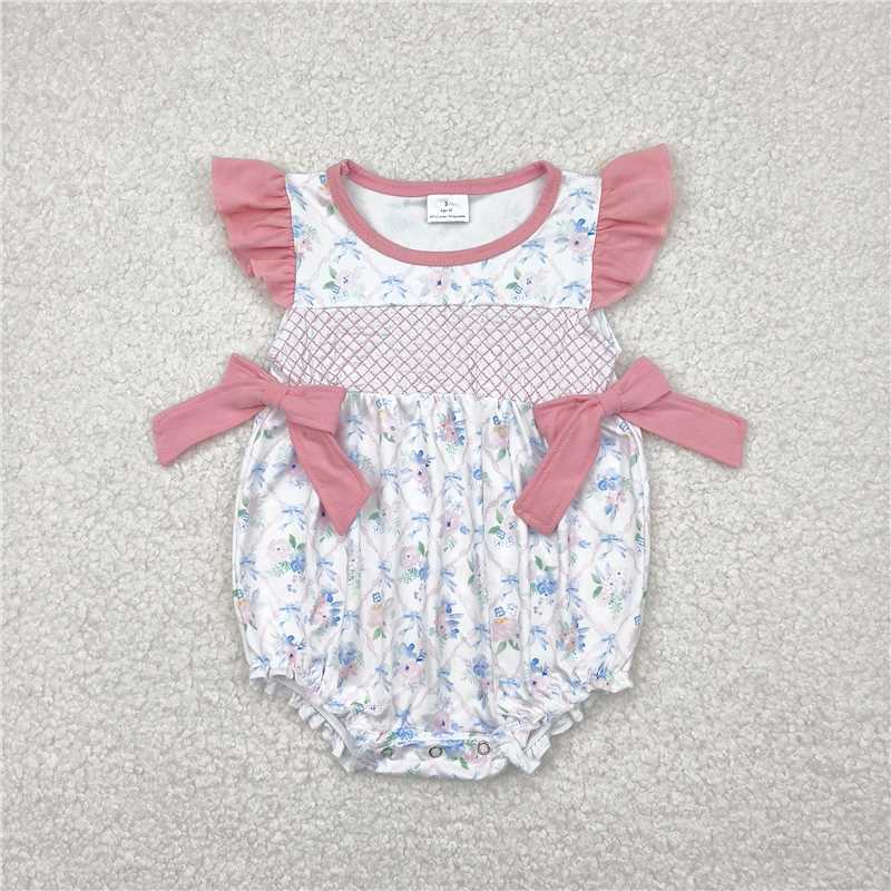 Sibling Embroidery Baby Infant Girls Flutter Sleeves Bows Ruffle Rompers 4.29