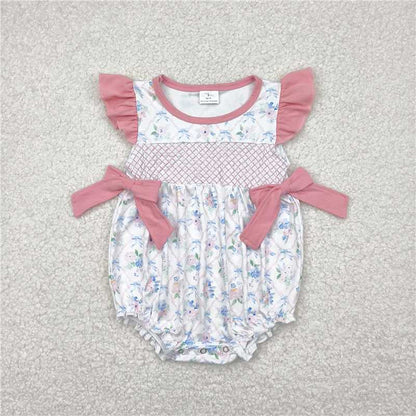 Sibling Embroidery Baby Infant Girls Flutter Sleeves Bows Ruffle Rompers 4.29