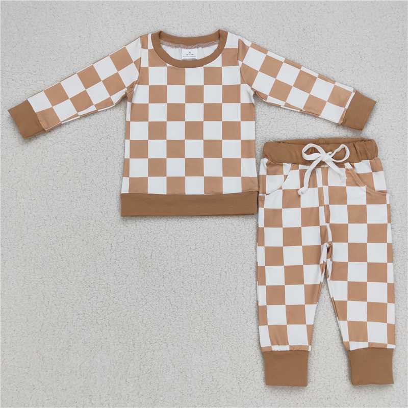 Sibling Boys Checkered Baby Kids Fall Shirt Pants Pajamas Sets