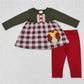 Sibling Baby Girls Boys Thanksgiving Embroidered Turkey Khaki Check Rompers Clothes Sets