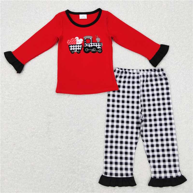 BLP0403 Embroidery Love Tractor Red Long Sleeve Black and White Plaid Series Valentine's Day
