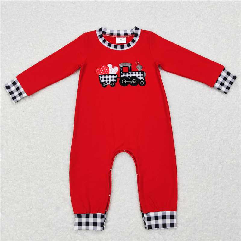 BLP0403 Embroidery Love Tractor Red Long Sleeve Black and White Plaid Series Valentine's Day