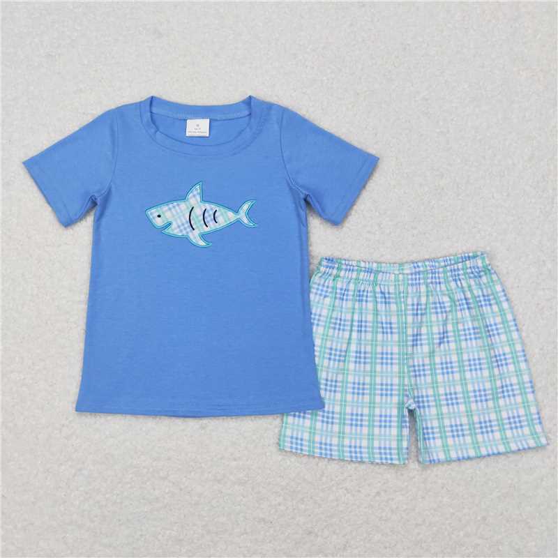 RTS BSSO0284 Baby Boys Blue Shark Short Sleeve Top Shorts Clothing Sets