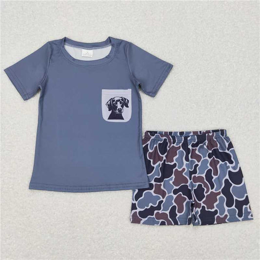 RTS BSSO0304 Baby Boys Camo Dog Pocket Shirt Shorts Clothes Sets