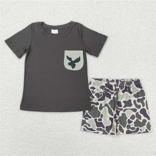 RTS BSSO0303 Baby Boys Camo Deer Pocket Shirt Shorts Clothes Sets