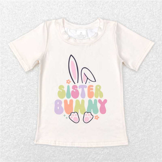 RTS GT0394 Baby Girls' Easter Bunny Short Sleeve Shirt Tops Sister Theme Clothing for Kids' Spring Fashion Outfit