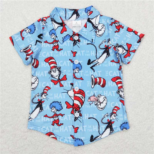 RTS BT0491 Baby Boys Top Baby Boys Dr Reading Cat Buttons Short Sleeve Tee Shirts