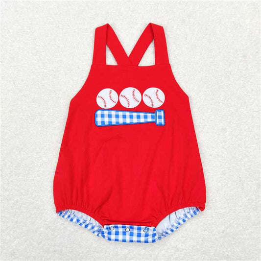 RTS SR0687 Baby Boys Romper Baby Infants Boys Red Baseball Straps Rompers
