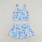 RTS NO MOQ Colorful sleeveless culottes suit Pink floral sleeveless culottes suit Blue flower white sleeveless culottes suit