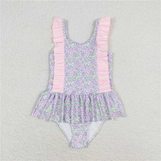 RTS S0331 Summer Lavender Flowers One Piece Swimsuit for Baby Girls Cute Floral Print Infant Swimwear