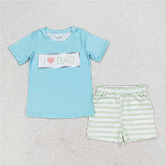 RTS BSSO0878 Baby Boys Summer Clothes Baby Boys I Love Dad Shirt Green Stripes Shorts Clothes Sets