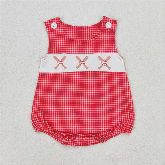 RTS SR1338 Baby Boys Romper Baby Boys Sleeveless Red Checkered Baseball Summer Rompers