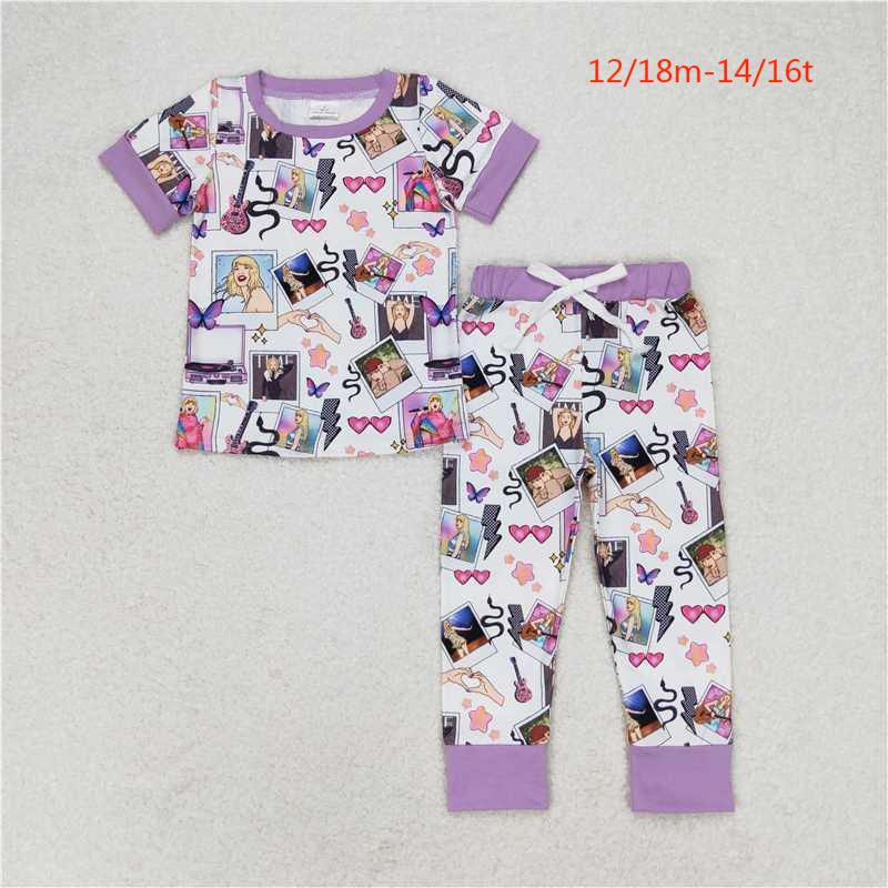 GSPO1492 Country music singer blue purple border short sleeve trousers pajamas set