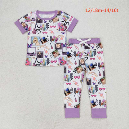 GSPO1492 Country music singer blue purple border short sleeve trousers pajamas set