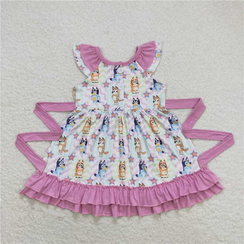 Baby Girls Colorful Dogs Sibling Rompers Bummie Dresses
