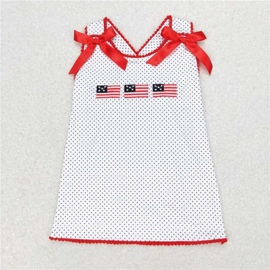RTS GT0599 Baby Girls Sleeveless Tee Shirts Flag Embroidery 4th of July Red White And Blue Cotton Blend Comfortable Fit for Toddlers
