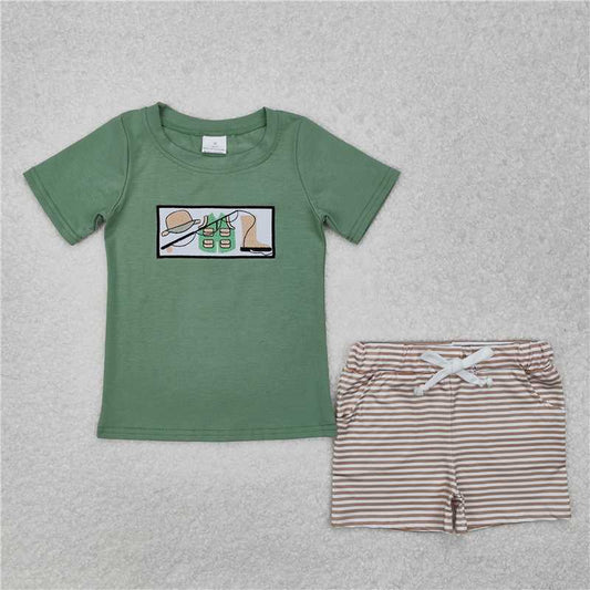 RTS BSSO1154 Baby Boys Summer Clothes Baby Boys Boots Fishing Shirt Stripes Pocket Shorts Clothes Sets