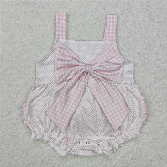 RTS SR2280 Baby Infant Girls Pink Dots Rompers with Bow Straps Cute Baby Girl Outfit