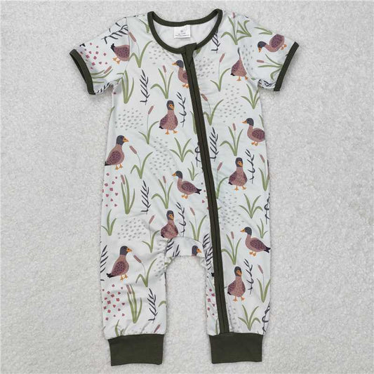 RTS SR2086 Baby Boys Romper Baby Infant Boys Mallard Ducks Green Zip Rompers