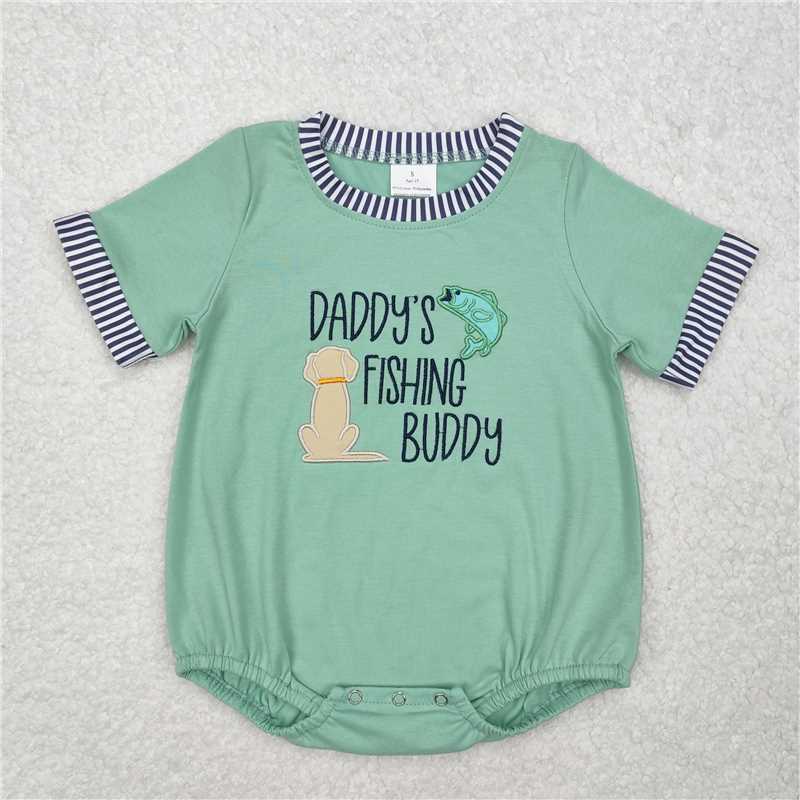 RTS SR2336 Baby Boys Romper Baby Infant Boys Daddy's Fishing Buddy Green Rompers