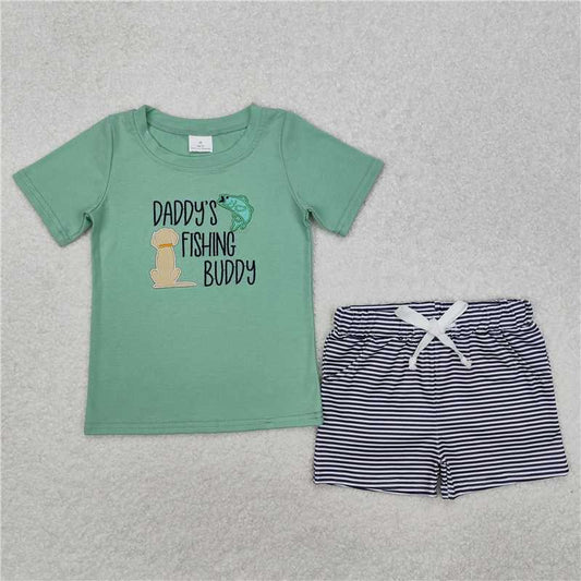 RTS BSSO1147 Baby Boys Summer Clothes Baby Boys Daddy's Fishing Buddy Tops Shorts Clothes Sets