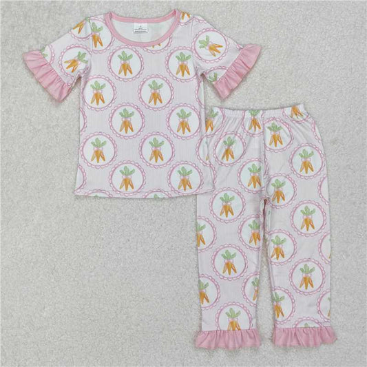 RTS GSPO1992 Baby Girls Spring Easter Carrots Long Sleeve Shirt And Pants Pajamas Set Outfit for Little Girls