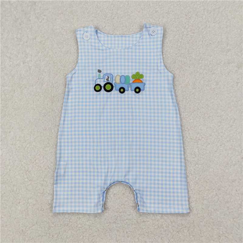 RTS SR2402 Baby Boys Romper Baby Infant Boys Blue Easter Carrots Trucks Sleeveless Rompers