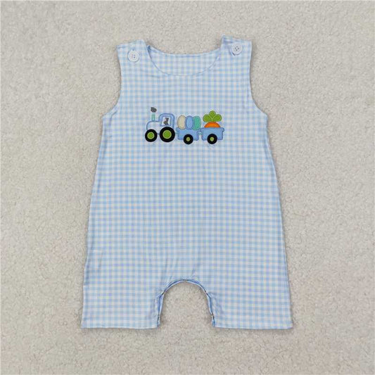 RTS SR2402 Baby Boys Romper Baby Infant Boys Blue Easter Carrots Trucks Sleeveless Rompers