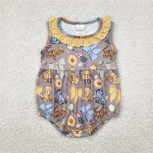 RTS SR2963 Infant Baby Girls Gray Sleeveless Rompers Ruffle Design Comfortable Soft Fabric Baby Clothes for Girls