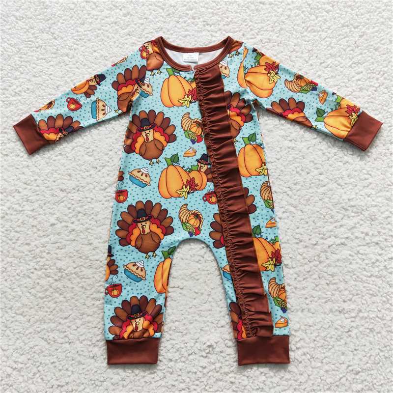 Baby Girls Boys Pumpkin Turkey Brown Sibling Rompers Clothes Sets