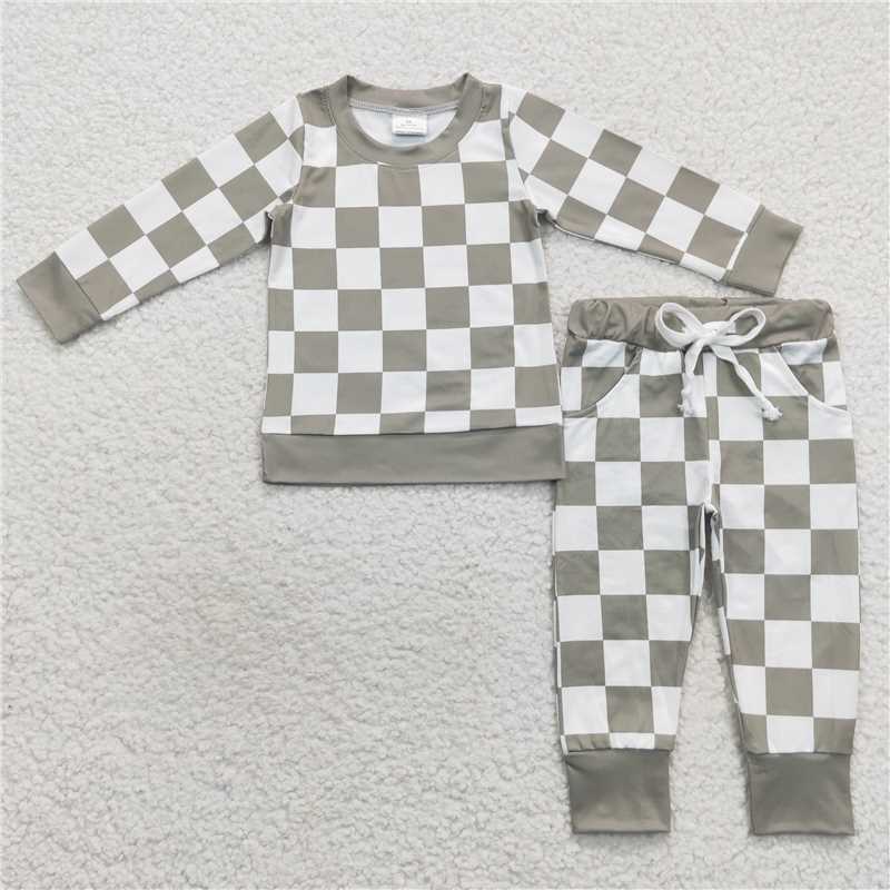 Sibling Boys Checkered Baby Kids Fall Shirt Pants Pajamas Sets