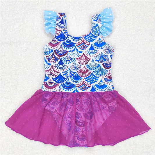 RTS S0154  Baby Girls Mermaid Scale Print One Piece Swimsuit Infant Pool Swimwear