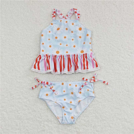 RTS S0157 Baby Girls Floral Daisy Two-Piece Swimsuit Set Cute Top And Bottom Swimwear for Little Girls