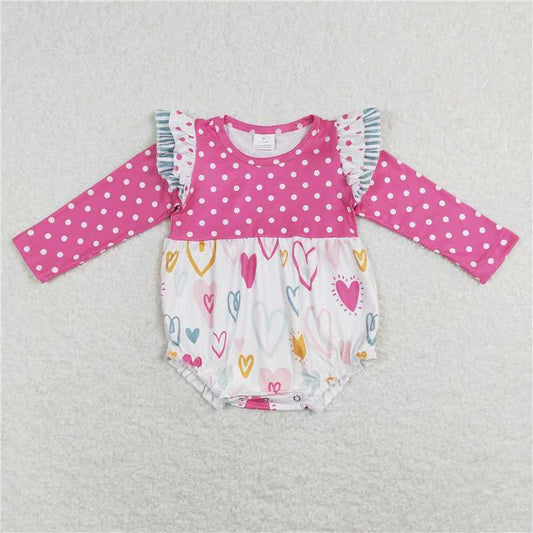 Sibling Baby Girls Valentines Pink Hearts Rompers Dresses