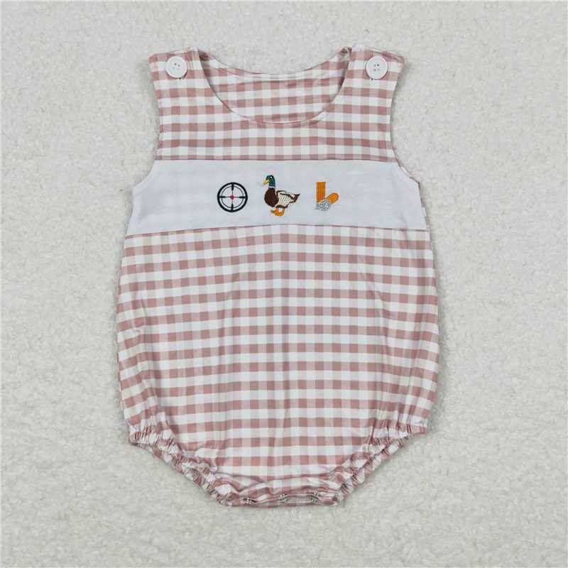 RTS SR1009 Baby Boys Romper Baby Infant Boys Brown Checkered Duck Rompers