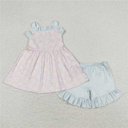 Baby Girls Pink Daisy Straps Dress Rompers Sibling Sister Clothes Sets