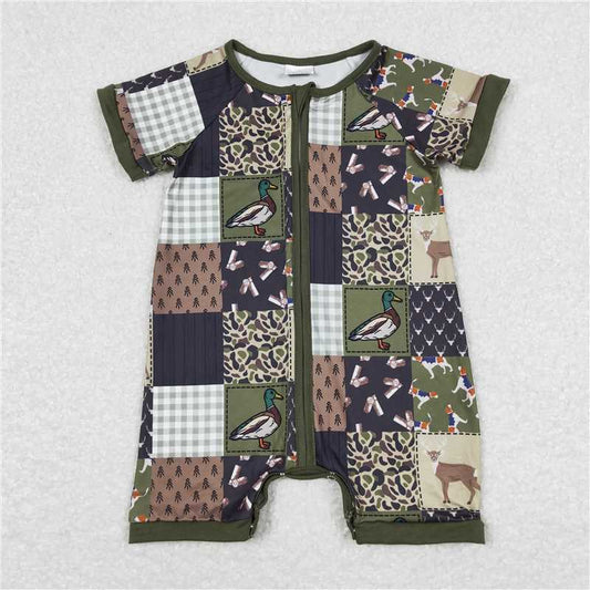 RTS SR0902 Baby Boys Romper Baby Boys Hunting Deer Duck Short Sleeve Zip Rompers