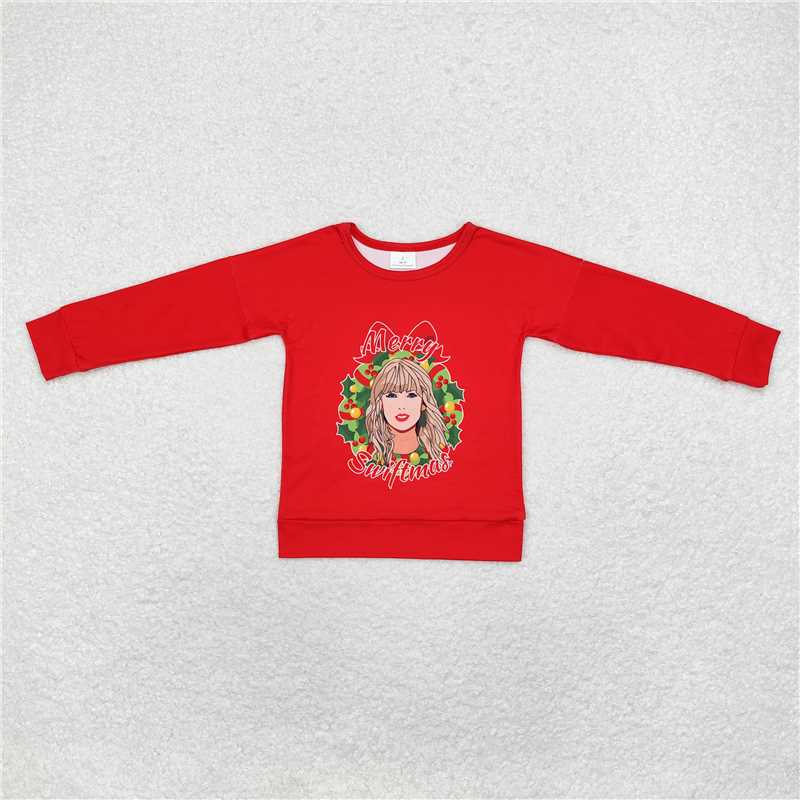 GT0703 merry christmas country singer red long sleeve top