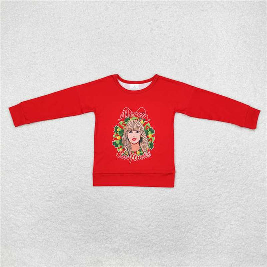 GT0703 merry christmas country singer red long sleeve top