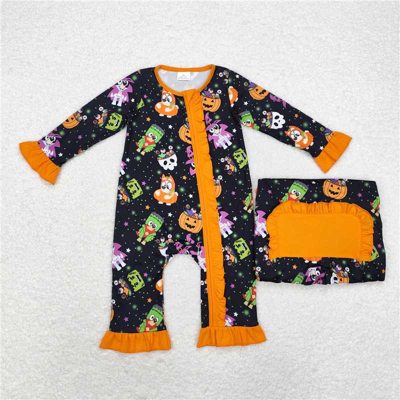 Sibling Baby Boys Halloween Dog Pumpkins Rompers Pajamas