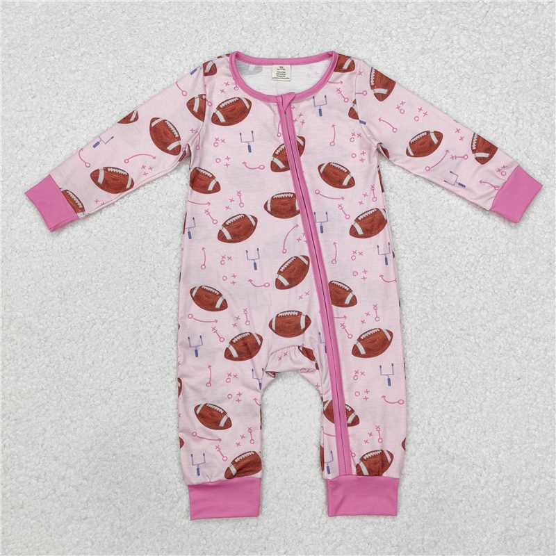 Sibling Baby Infant Boys Girls Fall Football Bamboo Zip Long Sleeve Rompers