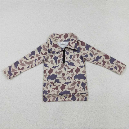 Mommy&Me Baby Boys Grey Khaki Camo Zip Pocket Pullovers Top