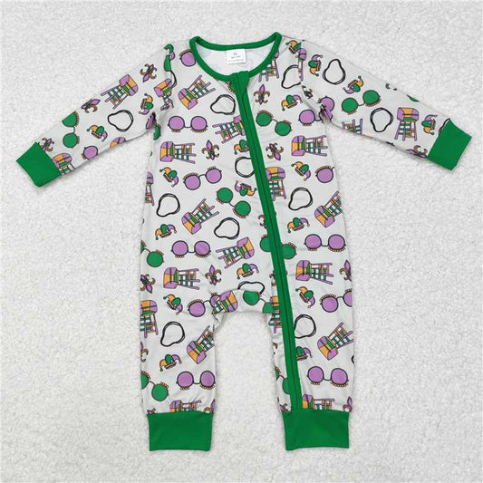 Sibling Baby Boys Green Mardi Gras Rompers Pajamas