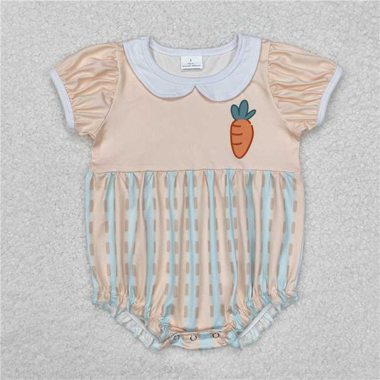 RTS SR2225 Baby Infant Girls Easter Carrot Print Short Sleeve Romper Spring Summer Outfit