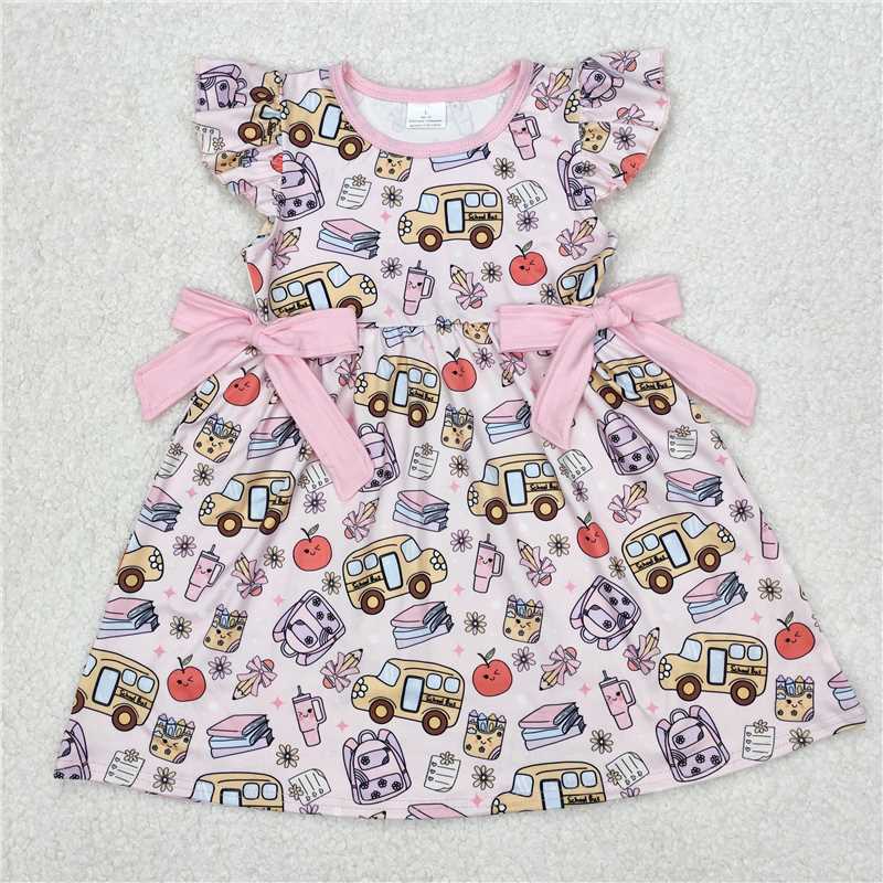 Sibling Baby Girls Pencil Pink Bow Back To School Dresses Outfits