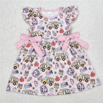 Sibling Baby Girls Pencil Pink Bow Back To School Dresses Outfits