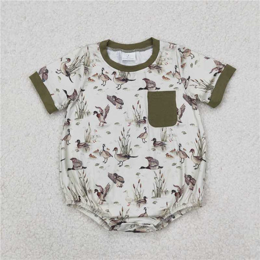 RTS SR2413 Baby Boys Romper Baby Infant Boys Ducks Mallard Pocket Short Sleeve Rompers