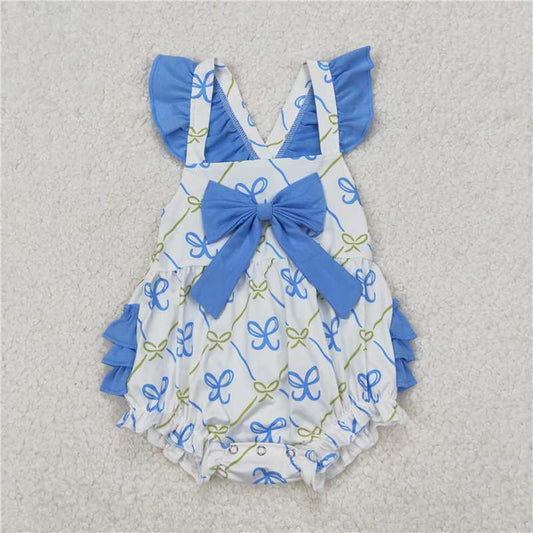RTS SR2720Baby Infant Girls Blue Bows Rompers with Bubbles Cute And Fashionable Outfit for Little Ones